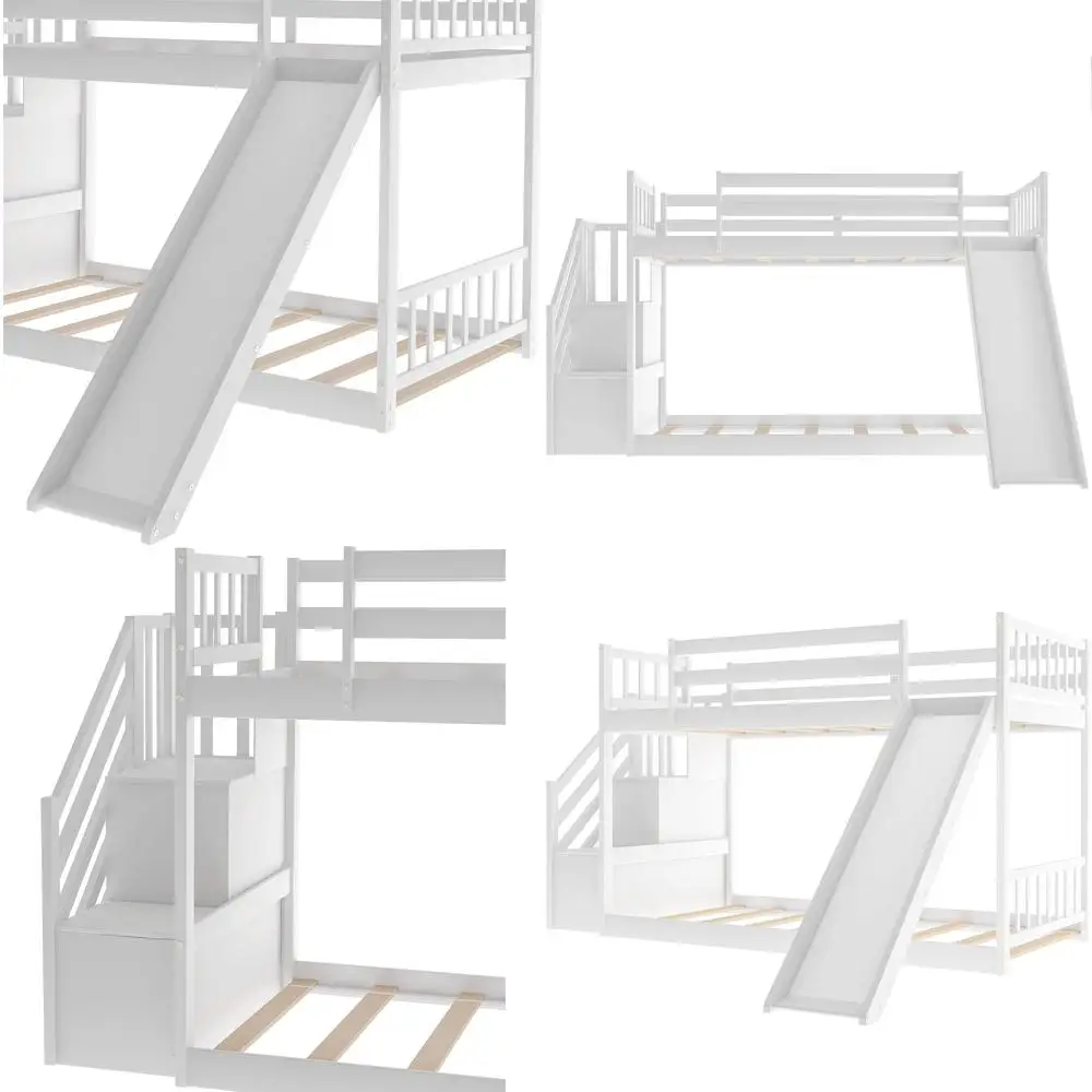 Twin Over Twin Bunk Bed with Slide & Stairs, Solid Wood, Storage, Kids' Space-Saving White
Twin Over Twin Bunk Bed with Slide & Stairs, Solid Wood, Storage, Kids' Space-Saving White