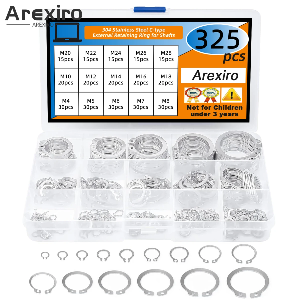 325Pcs Fixed Ring Kit with 304 Stainless Steel Outer Ring and C-clip Combination Kit Suitable for Shafts and Other Moving Parts
325Pcs Fixed Ring Kit with 304 Stainless Steel Outer Ring and C-clip Combination Kit Suitable for Shafts and Other Moving Parts