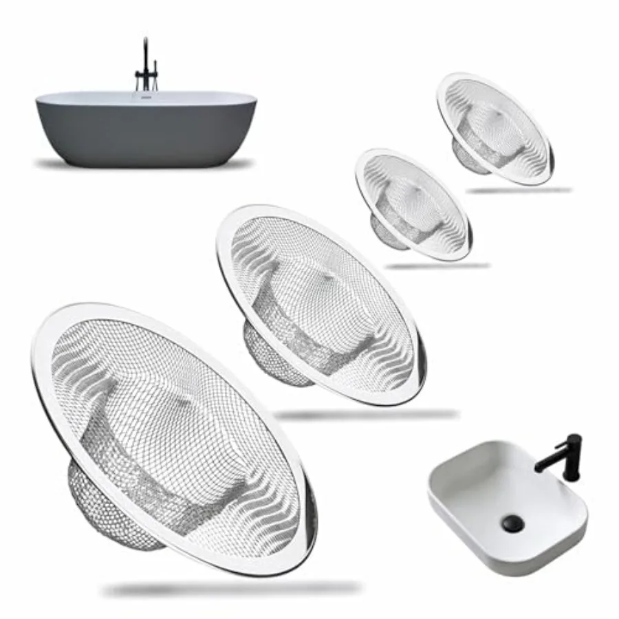 Heavy Duty Stainless Steel Sink Strainer Set, 4 Pack, for Kitchen, Bathroom, and Bathtub Drains, 3 Sizes
Heavy Duty Stainless Steel Sink Strainer Set, 4 Pack, for Kitchen, Bathroom, and Bathtub Drains, 3 Sizes