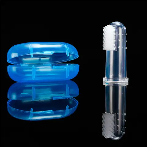 Cepillo de dientes de dedo súper suave para mascotas con caja, juguete de peluche, herramienta de dientes de sarro de mal aliento, suministros de limpieza para perros y gatos, nuevo