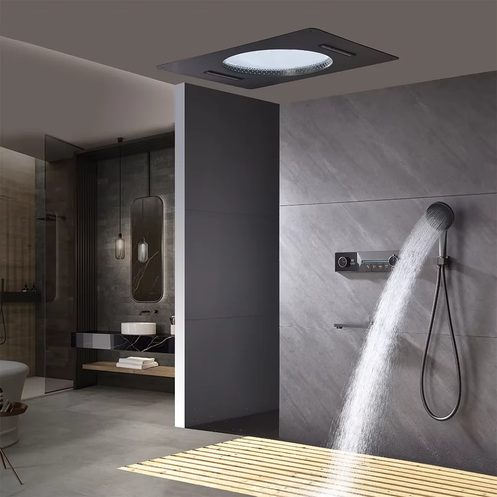 Luxury In-Wall Digital Display Shower System Rain Mixer Brass Faucet Set Massage Jet Pause Spray Patterns for Bathtub Shower
Luxury In-Wall Digital Display Shower System Rain Mixer Brass Faucet Set Massage Jet Pause Spray Patterns for Bathtub Shower