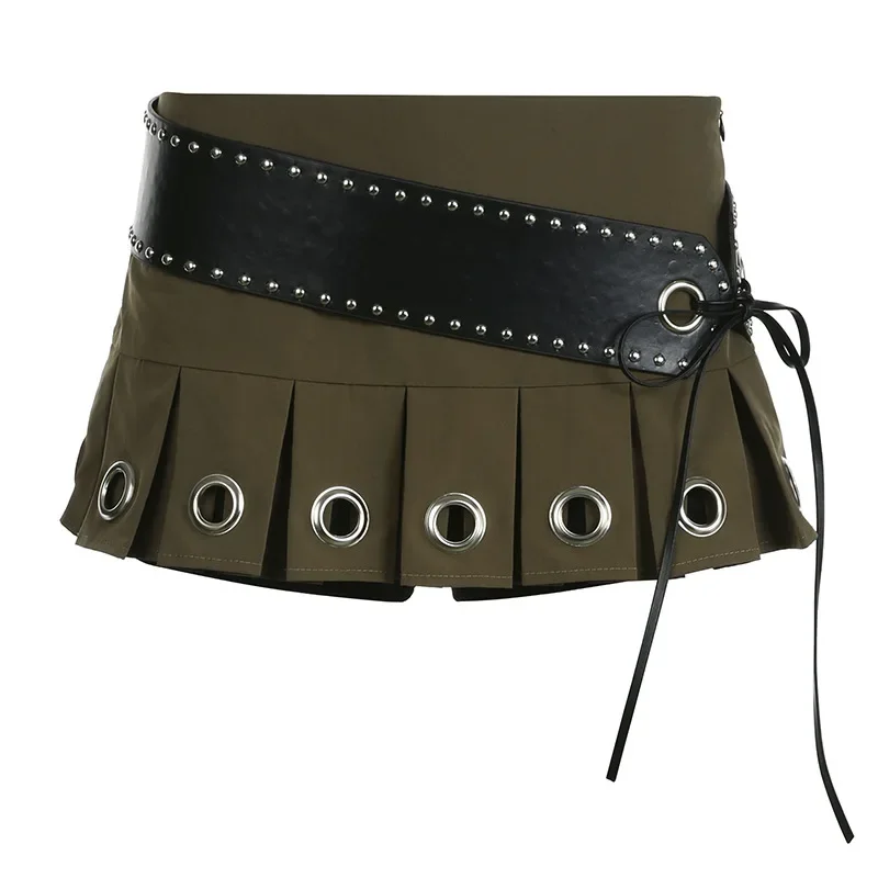 Punk Gothic 2 Piece Set Outfits Leather Bandage Lace-up Crop Top and Mini Pleated Skirt Suits Y2k Hot Girl Streetwear
Punk Gothic 2 Piece Set Outfits Leather Bandage Lace-up Crop Top and Mini Pleated Skirt Suits Y2k Hot Girl Streetwear