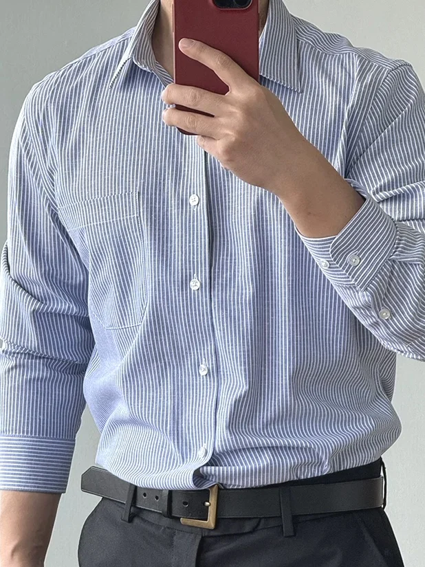 Oxford Cloth Striped Shirt Men's Slim Fit Long Sleeve Business Casual Commute Blue Shirt Trendy Youth Style No Brand
Oxford Cloth Striped Shirt Men's Slim Fit Long Sleeve Business Casual Commute Blue Shirt Trendy Youth Style No Brand