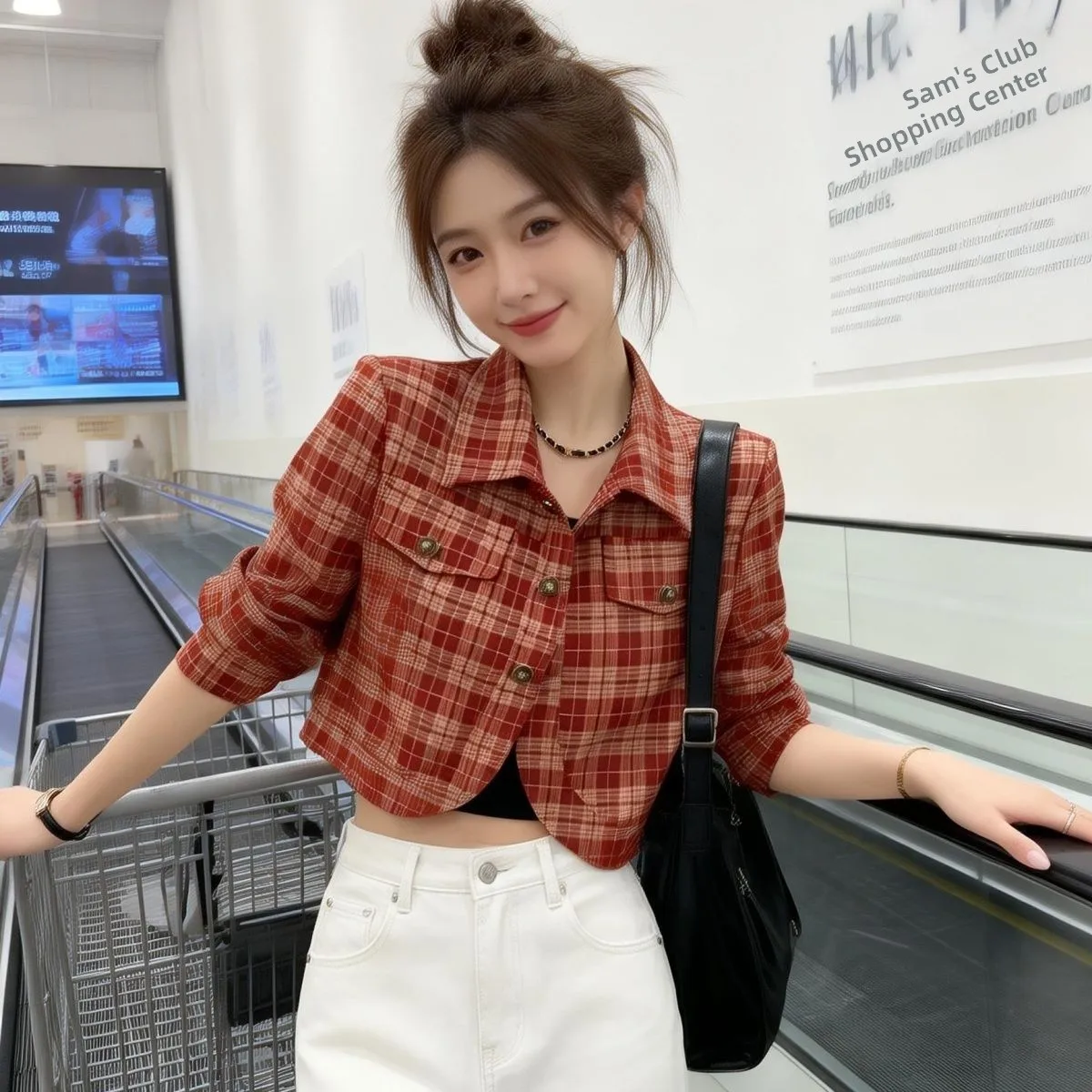 Spring Autumn Short Plaid Shirt Women's Outerwear Long Sleeve Casual Style High Waist Straight Cut Anti-Wrinkle Polyester
Spring Autumn Short Plaid Shirt Women's Outerwear Long Sleeve Casual Style High Waist Straight Cut Anti-Wrinkle Polyester