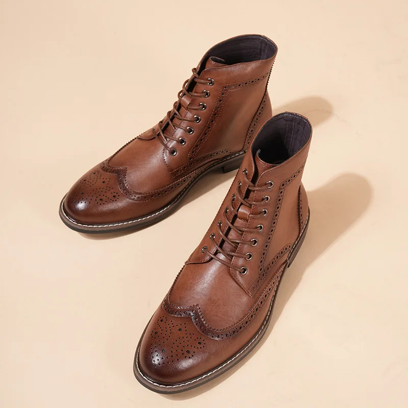 British Style Mens Brogue High Toe Shoes Vintage Leather Chelsea Boots Lace Up Autumn Winter Work Shoes Ankle Boots Men
British Style Mens Brogue High Toe Shoes Vintage Leather Chelsea Boots Lace Up Autumn Winter Work Shoes Ankle Boots Men