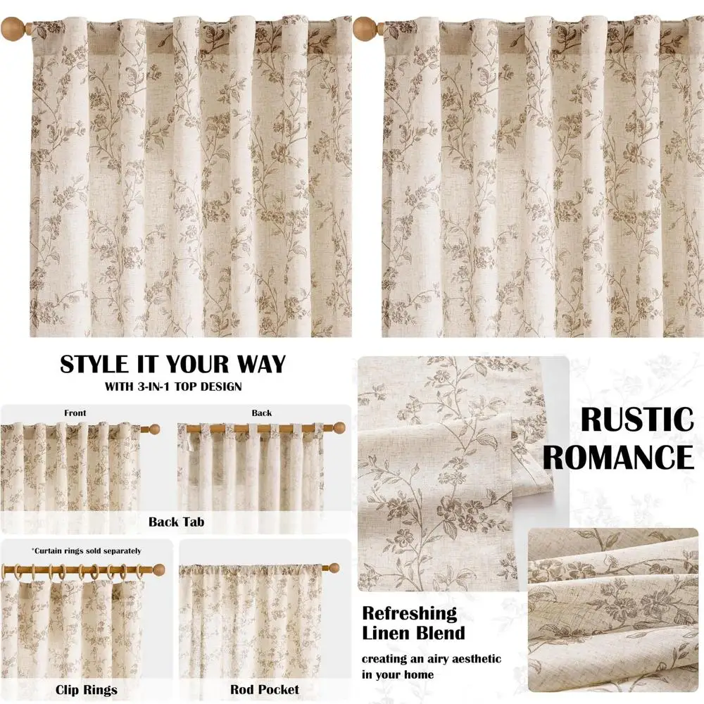 Farmhouse Linen Curtains Taupe Floral Curtains 96 Inch Length Back Tab Drapes for Living Room Bedroom Light Filtering Country Vi
Farmhouse Linen Curtains Taupe Floral Curtains 96 Inch Length Back Tab Drapes for Living Room Bedroom Light Filtering Country Vi