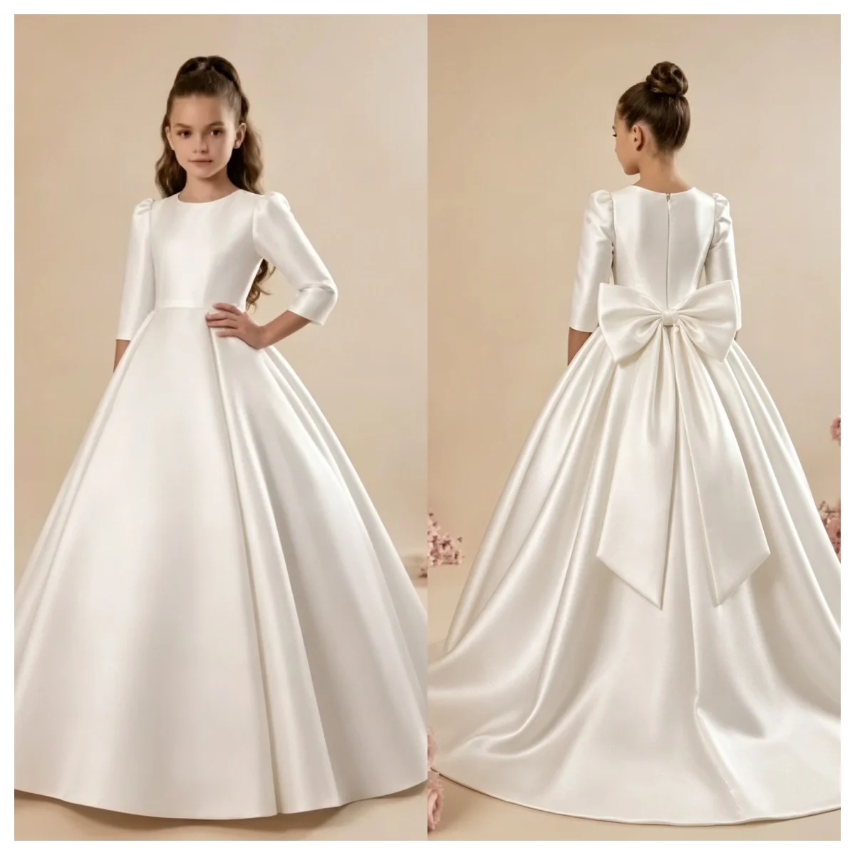 Custom Girls First Communion Dress 2025 New Long Sleeve Matte Satin A-Line Tail Evening Gown Girls Wedding Party Princess Dress
Custom Girls First Communion Dress 2025 New Long Sleeve Matte Satin A-Line Tail Evening Gown Girls Wedding Party Princess Dress