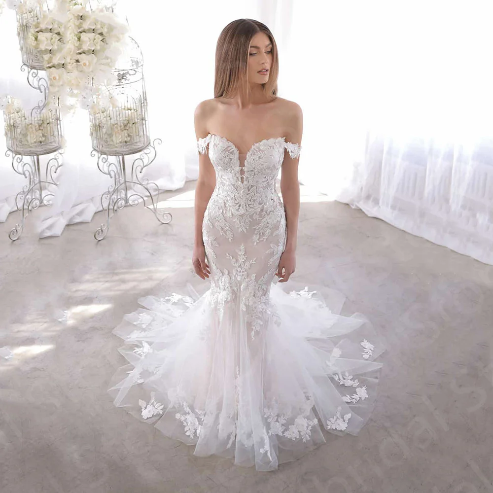 2023 Elegant Mermaid White Wedding Dresses Lace Sweetheart Bridal Gowns Off Shoulder Bride Bare Back Appliqued
2023 Elegant Mermaid White Wedding Dresses Lace Sweetheart Bridal Gowns Off Shoulder Bride Bare Back Appliqued