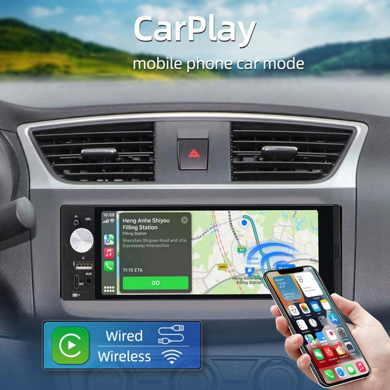 6,36-дюймовый беспроводной плеер Carplay, автомобильный вид заднего вида, соединение мобильного телефона, мультимедийный Bluetooth, автомобильный MP5
6,36-дюймовый беспроводной плеер Carplay, автомобильный вид заднего вида, соединение мобильного телефона, мультимедийный Bluetooth, автомобильный MP5