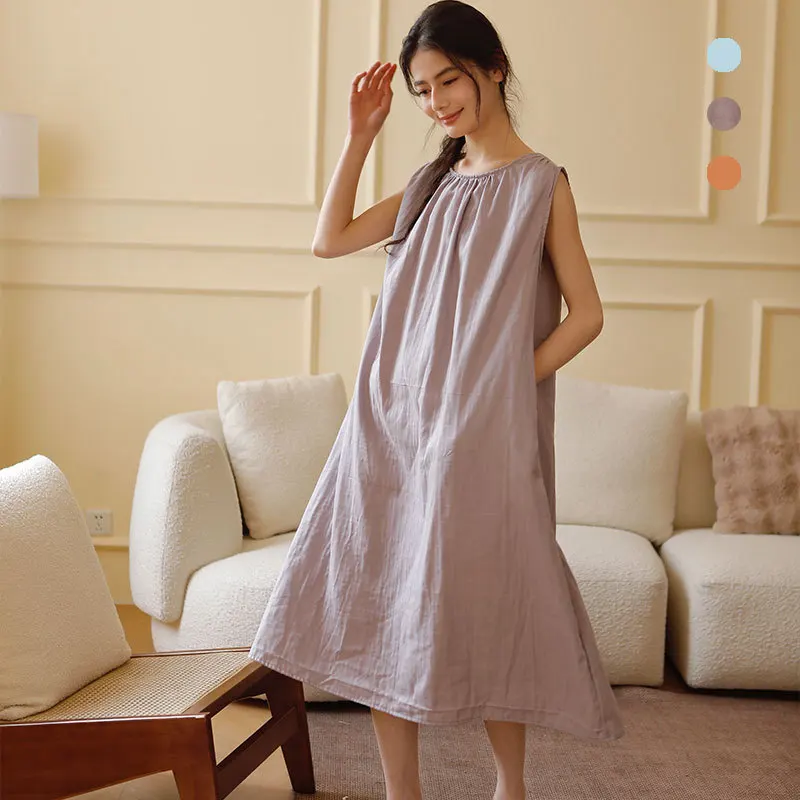 Breathable Night Dress Double-Layer Cotton Gauze Home Dress Women Summer Sleeveless Solid Color Casual Long Nightgown Sleepwear
Breathable Night Dress Double-Layer Cotton Gauze Home Dress Women Summer Sleeveless Solid Color Casual Long Nightgown Sleepwear
