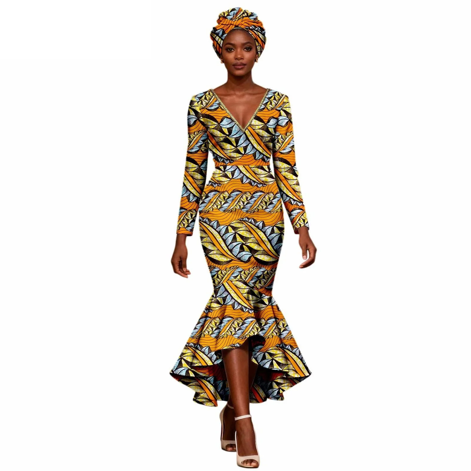 Luxury Cotton African Party Dress Women's V-neck Long Sleeve Dashiki Ankara Maxi Embroidery Summer Matching Headscarf
Luxury Cotton African Party Dress Women's V-neck Long Sleeve Dashiki Ankara Maxi Embroidery Summer Matching Headscarf