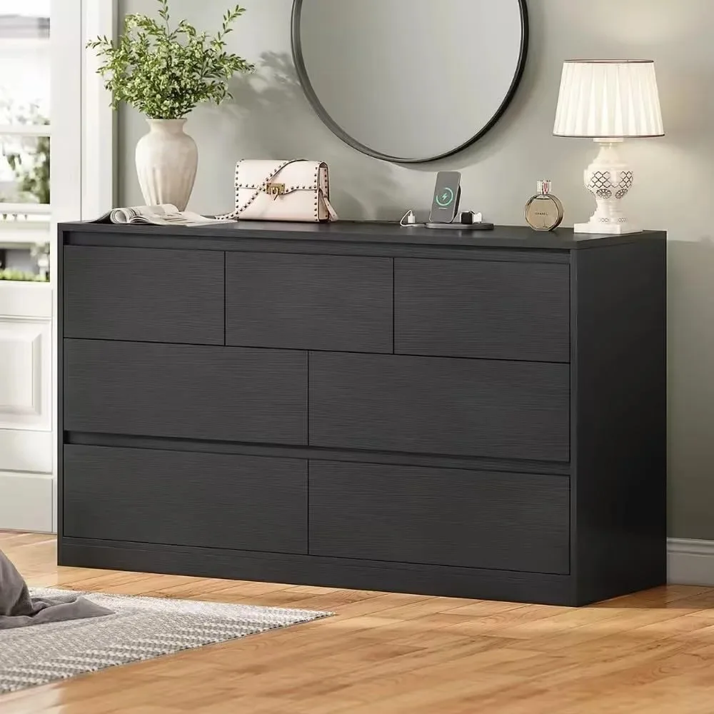 Black Dresser for Bedroom, Modern Long Dresser with 7 Drawers, Dressers & Chest of Drawers with Charging Station, Handle Free
Black Dresser for Bedroom, Modern Long Dresser with 7 Drawers, Dressers & Chest of Drawers with Charging Station, Handle Free