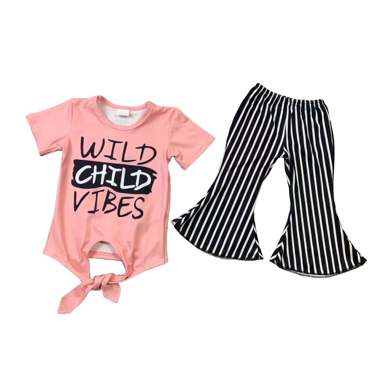 Boutique pink Western Kids Clothing Short Sleeves Black White Stripes Bell Bottom Pants Girls Sets
Boutique pink Western Kids Clothing Short Sleeves Black White Stripes Bell Bottom Pants Girls Sets