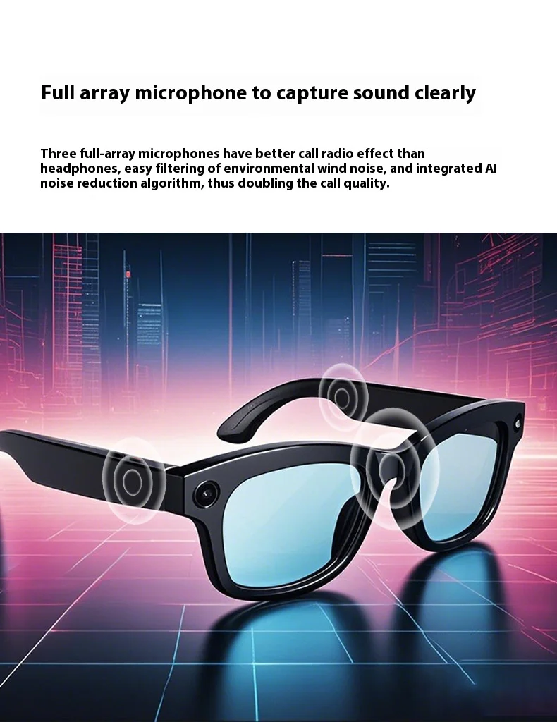Smart glasses with camera for taking photos AI translation recognition Bluetooth call music glasses
Smart glasses with camera for taking photos AI translation recognition Bluetooth call music glasses