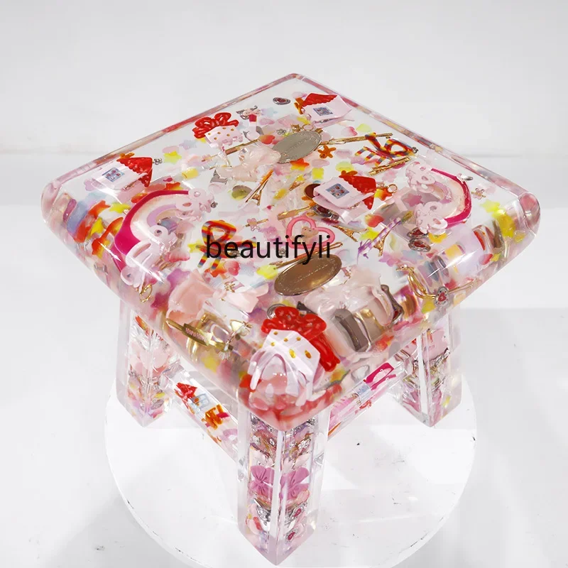 TTT Transparent resin stool buried in dried flower specimens creative personalized stool, villa shoe changing stool
TTT Transparent resin stool buried in dried flower specimens creative personalized stool, villa shoe changing stool