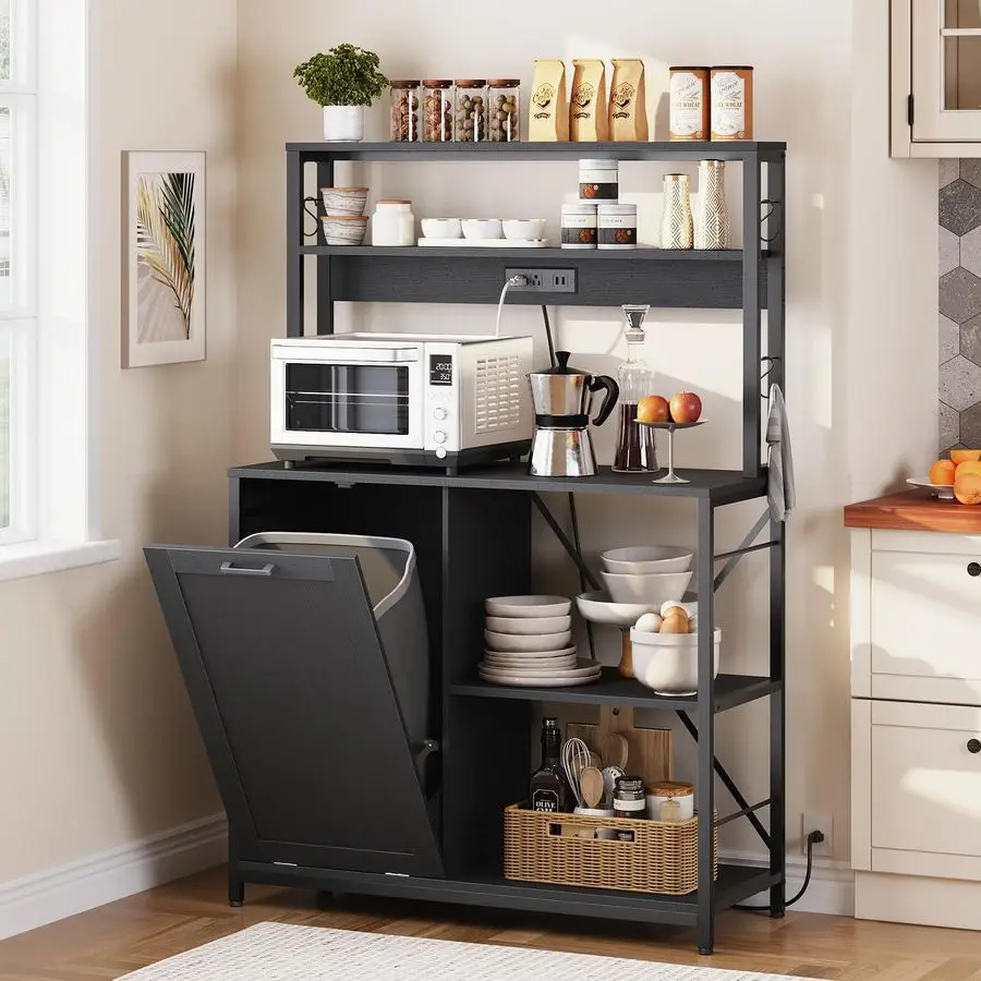 Bakers Rack Microwave Stand with Trash Can Bin Cabinet, 5Tier Kitchen Storage Shelf Cabinet with Power Outlet, Tall Coffee Bar T
Bakers Rack Microwave Stand with Trash Can Bin Cabinet, 5Tier Kitchen Storage Shelf Cabinet with Power Outlet, Tall Coffee Bar T