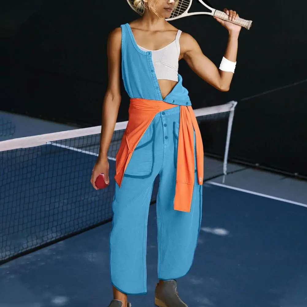 Casual Jumpsuit Stylish Women's Sleeveless Jumpsuit with Elastic Waist Pockets Casual Summer Sportswear for Ladies Wide Leg
Casual Jumpsuit Stylish Women's Sleeveless Jumpsuit with Elastic Waist Pockets Casual Summer Sportswear for Ladies Wide Leg