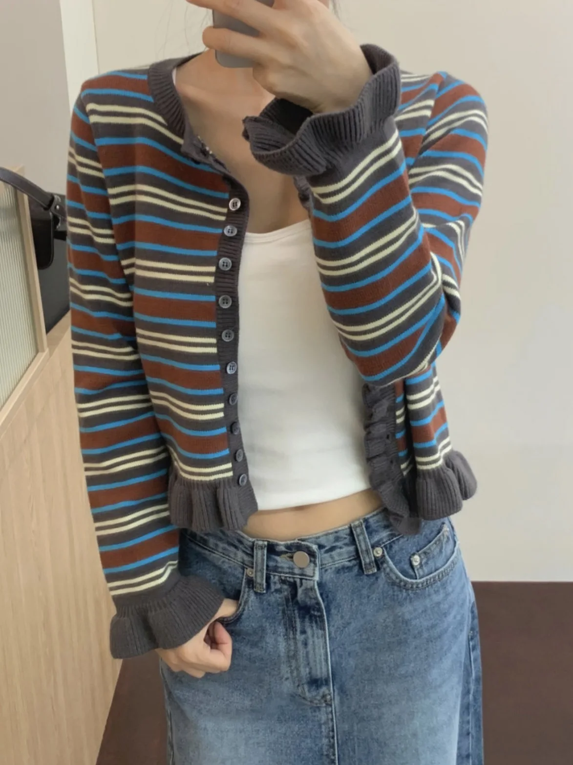 Retro Color Blo Striped Knitted Open Cardigan Women's Spring Autumn Faionable Long Sve ort Top with Lace Design 
Retro Color Blo Striped Knitted Open Cardigan Women's Spring Autumn Faionable Long Sve ort Top with Lace Design