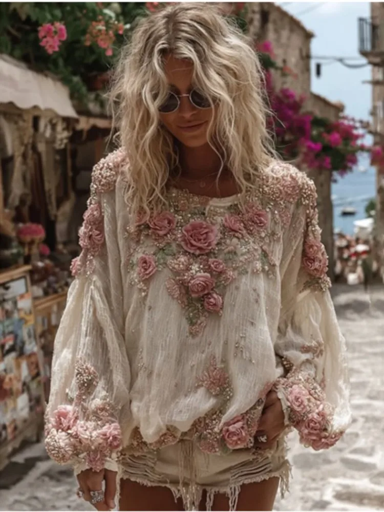 Spring And Autumn Fashion 3D Printed Lantern Long-sleeved T-shirt Women's New Elegant Loose Casual Round-neck Versatile Top
Spring And Autumn Fashion 3D Printed Lantern Long-sleeved T-shirt Women's New Elegant Loose Casual Round-neck Versatile Top