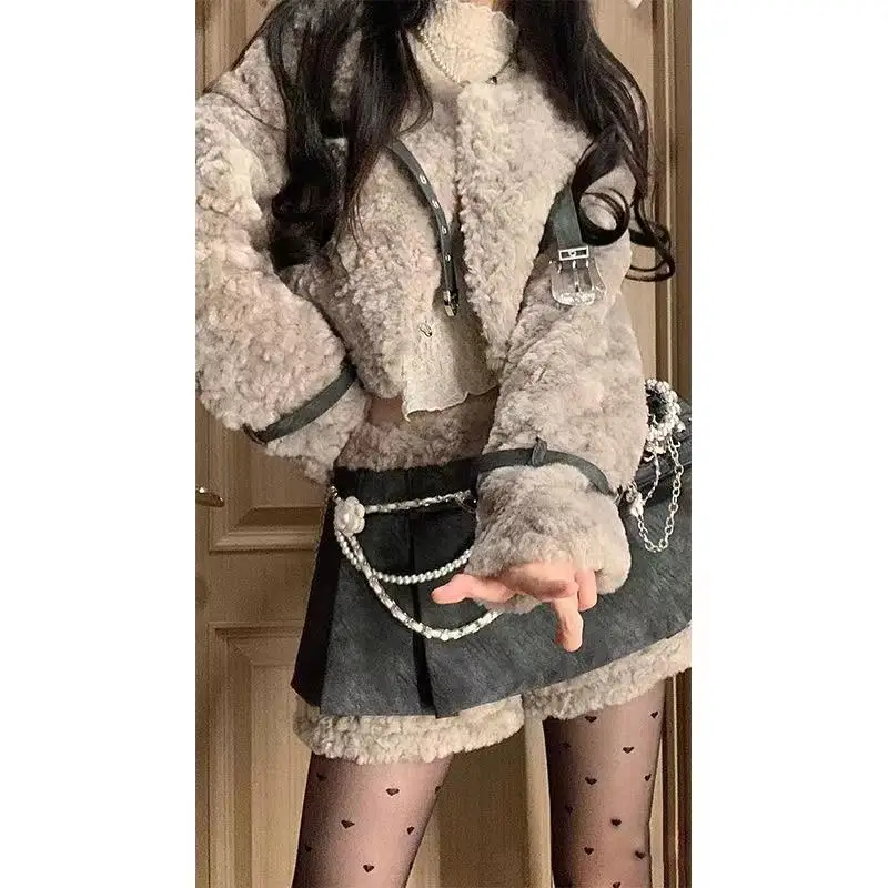 Hot Girls Winter 2pc Sets Retro Lamb Wool Long Sleeve Short Jacket Tops Patchwork A Line Mini Skirt Sets Y2k Style Outfits 2024
Hot Girls Winter 2pc Sets Retro Lamb Wool Long Sleeve Short Jacket Tops Patchwork A Line Mini Skirt Sets Y2k Style Outfits 2024
