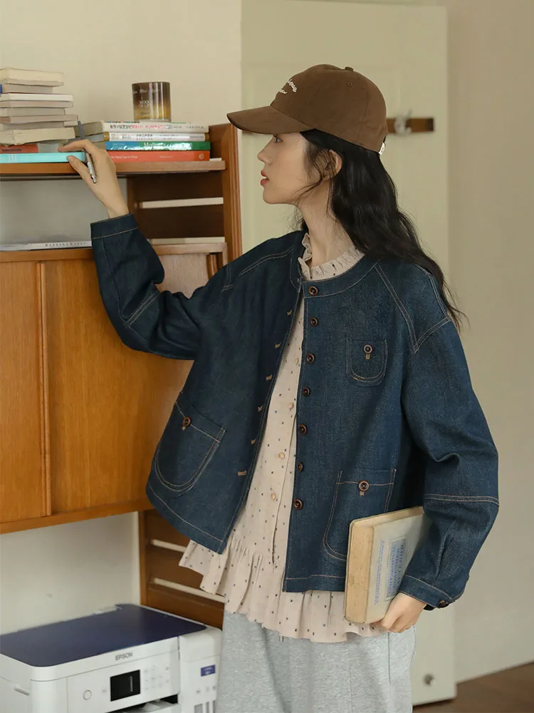 Женская осенняя художественная ретро-куртка Nesoulum Deep Blue Denim свободного кроя, маленького размера, из хлопка и льна, с круглым вырезом и длинными рукавами
Женская осенняя художественная ретро-куртка Nesoulum Deep Blue Denim свободного кроя, маленького размера, из хлопка и льна, с круглым вырезом и длинными рукавами