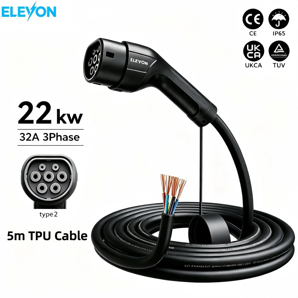 ELEVON EV Charger Type2 Female Car Side 5m TPU Cable 32A 7KW 11KW 22KW Car Charging Station 3Phase IEC62196-2 For Electric Car
ELEVON EV Charger Type2 Female Car Side 5m TPU Cable 32A 7KW 11KW 22KW Car Charging Station 3Phase IEC62196-2 For Electric Car