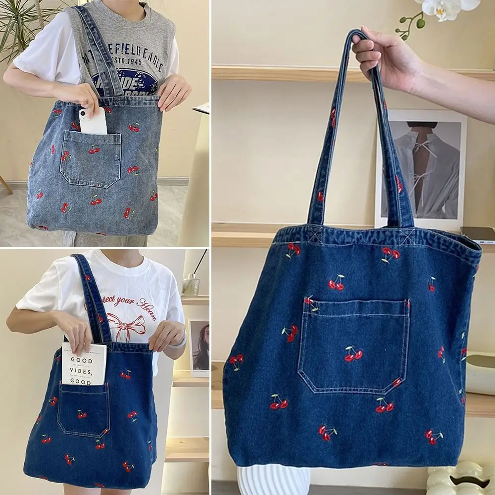 Cartoon Denim Fabric Handbag Cherry Embroidery Wallet Mobile Phone Pouch Shopping Bag Japanese Style Storage Girls Tote
Cartoon Denim Fabric Handbag Cherry Embroidery Wallet Mobile Phone Pouch Shopping Bag Japanese Style Storage Girls Tote