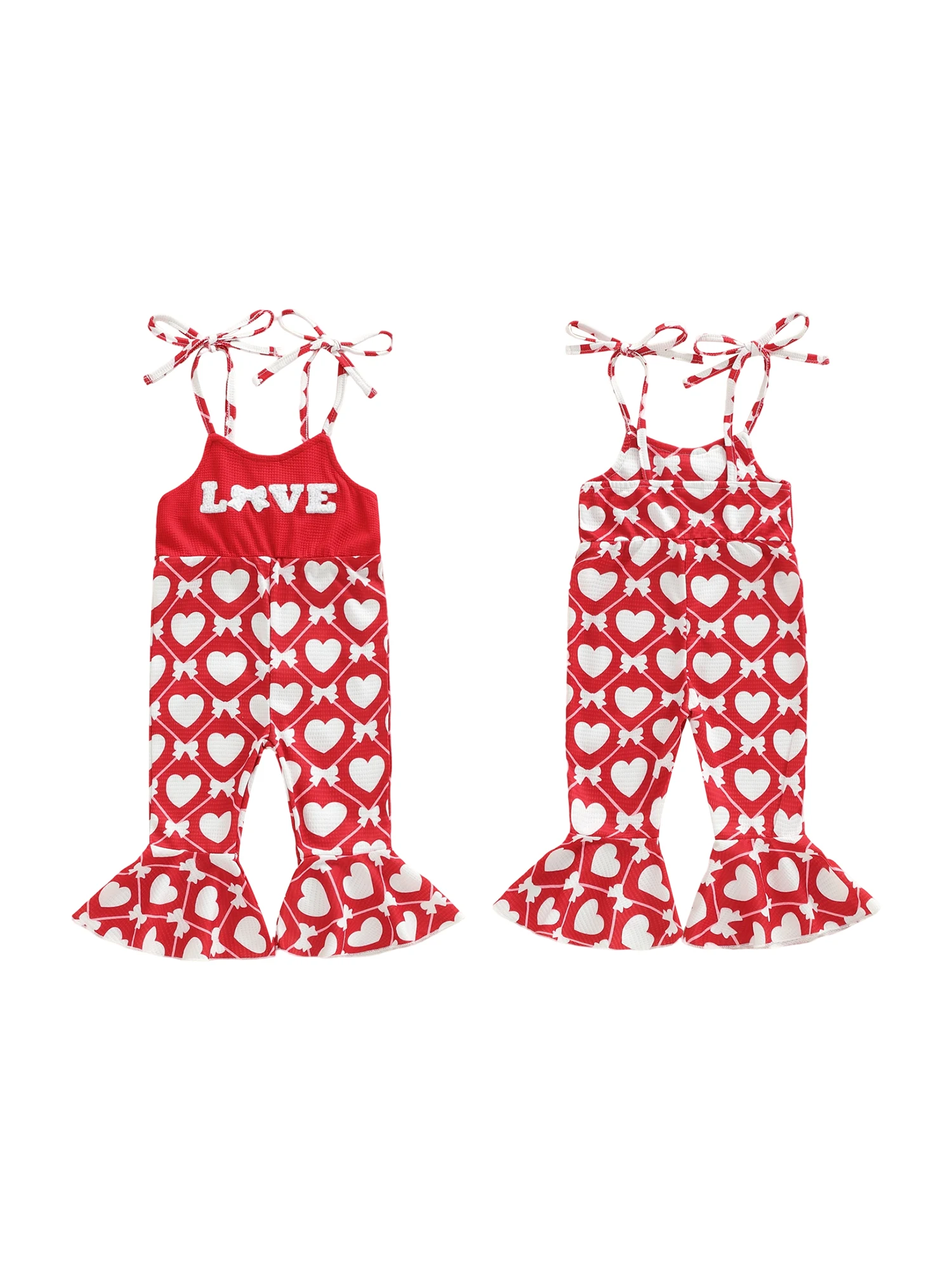 Toddler Baby Girls Valentines Jumpsuit Letter Love Heart Embroidery Spaghetti Strap Tie Shoulder Bell Bottoms Overalls
Toddler Baby Girls Valentines Jumpsuit Letter Love Heart Embroidery Spaghetti Strap Tie Shoulder Bell Bottoms Overalls