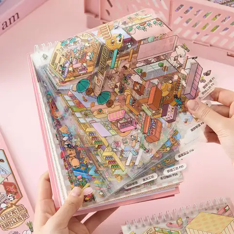 3D Scene Sticker Book, 49pcs/set Cute Cartoon Creative Sticker, DIY Decorative Sticker for Scrapbooking & Journal Making