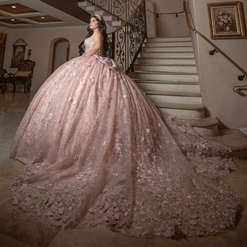 Customized Pink Quinceanera Dresses Off the Shoulder Tull ruffle crystal 3D flower Lace Bow Long tail Vestido De 15 Quinceanera
Customized Pink Quinceanera Dresses Off the Shoulder Tull ruffle crystal 3D flower Lace Bow Long tail Vestido De 15 Quinceanera