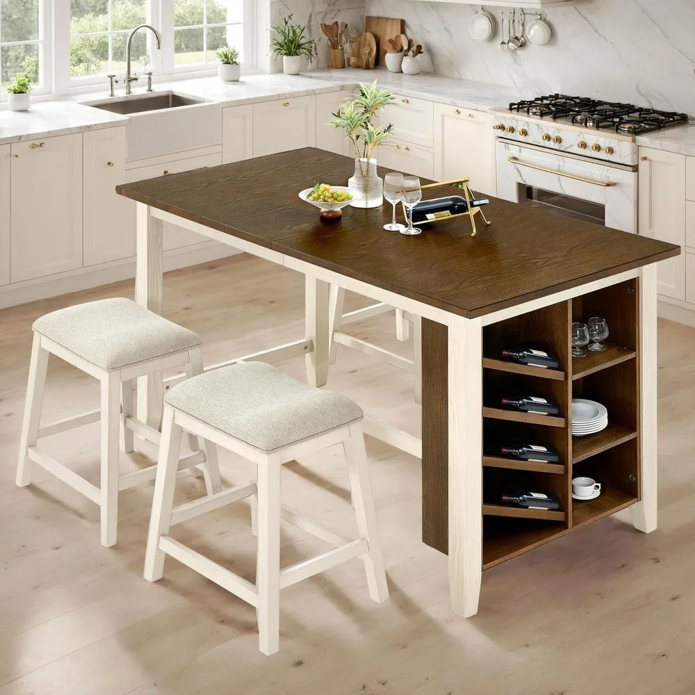 5-Piece Solid Wood Counter Height Kitchen Island Table Set with Storage, Farmhouse Dining Table & Upholstered Stools, Rustic Br
5-Piece Solid Wood Counter Height Kitchen Island Table Set with Storage, Farmhouse Dining Table & Upholstered Stools, Rustic Br