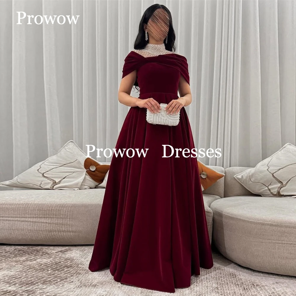 Prowow Modest High Neck Pearls Velour Evening Dresses Off Shoulder Floor Length A Line Wedding Party Gowns Customized Prom Gowns
Prowow Modest High Neck Pearls Velour Evening Dresses Off Shoulder Floor Length A Line Wedding Party Gowns Customized Prom Gowns