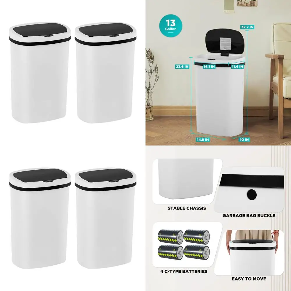 Touchless 13 Gallon White Trash Can with Motion Sensor, Waterproof for Kitchen, Home, or Bathroom - Set of 2
Touchless 13 Gallon White Trash Can with Motion Sensor, Waterproof for Kitchen, Home, or Bathroom - Set of 2