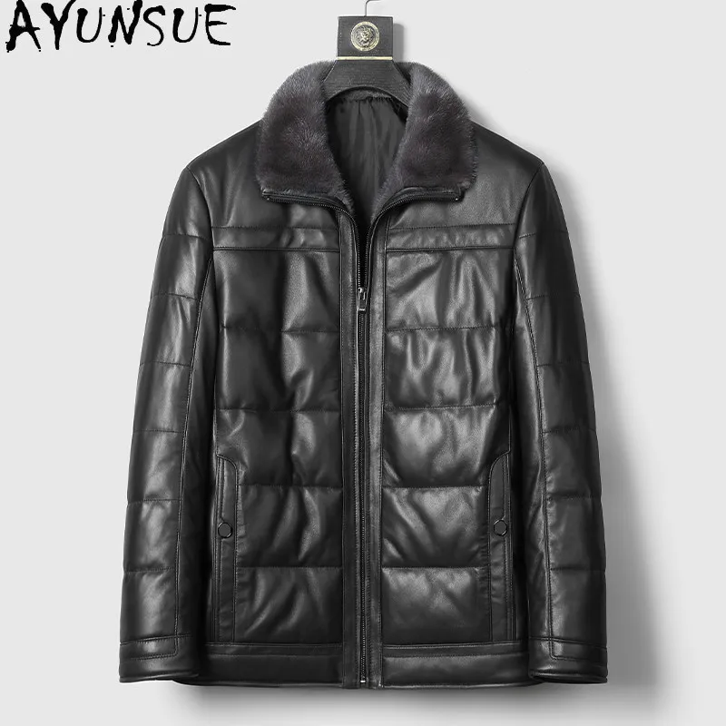 AYUNSUE Real Sheepskin Genuine Leather Jacket Men Winter Warm 90% White Duck Down Coat Man Mink Fur Collar Short Puffer Coats
AYUNSUE Real Sheepskin Genuine Leather Jacket Men Winter Warm 90% White Duck Down Coat Man Mink Fur Collar Short Puffer Coats