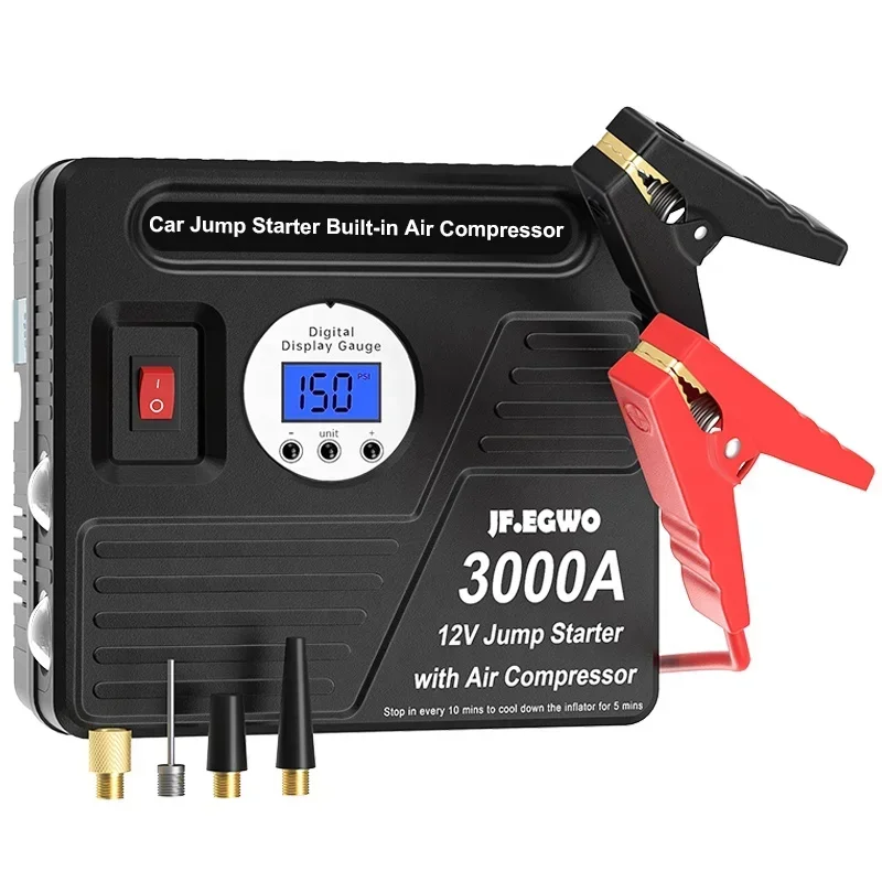Portable Jump Starter 3000A Car Battery Charger Booster Pack 12V Jump Starter Build With Air Compressor Tyre assistance Box
Portable Jump Starter 3000A Car Battery Charger Booster Pack 12V Jump Starter Build With Air Compressor Tyre assistance Box