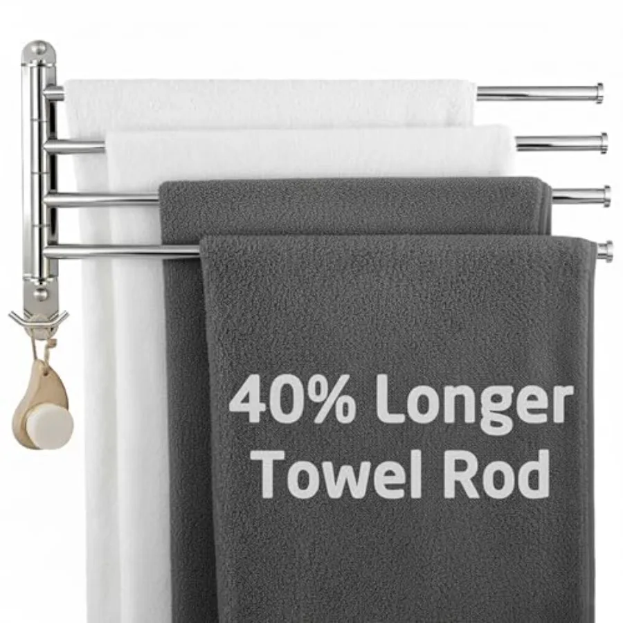 Swivel Towel Rack 4-Arm Extra Long 19.5 Swing Out Wall Mounted Towel Bar for Bathroom Hand Towel Rack in Polished 18/8 Stainles
Swivel Towel Rack 4-Arm Extra Long 19.5 Swing Out Wall Mounted Towel Bar for Bathroom Hand Towel Rack in Polished 18/8 Stainles