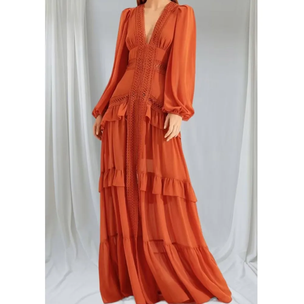 Long-sleeved Lace Hollow Dress Spring Summer Women's Sexy V-neck Loose Long Dress Vestidos De Fiesta Elegantes Ropa Mujer
Long-sleeved Lace Hollow Dress Spring Summer Women's Sexy V-neck Loose Long Dress Vestidos De Fiesta Elegantes Ropa Mujer