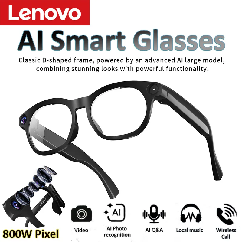 Lenovo AI Smart Glasses 8MP HD Camera Capture Bluetooth Calling Real-time Translation Live Streaming For Men Women Sunglasses
Lenovo AI Smart Glasses 8MP HD Camera Capture Bluetooth Calling Real-time Translation Live Streaming For Men Women Sunglasses