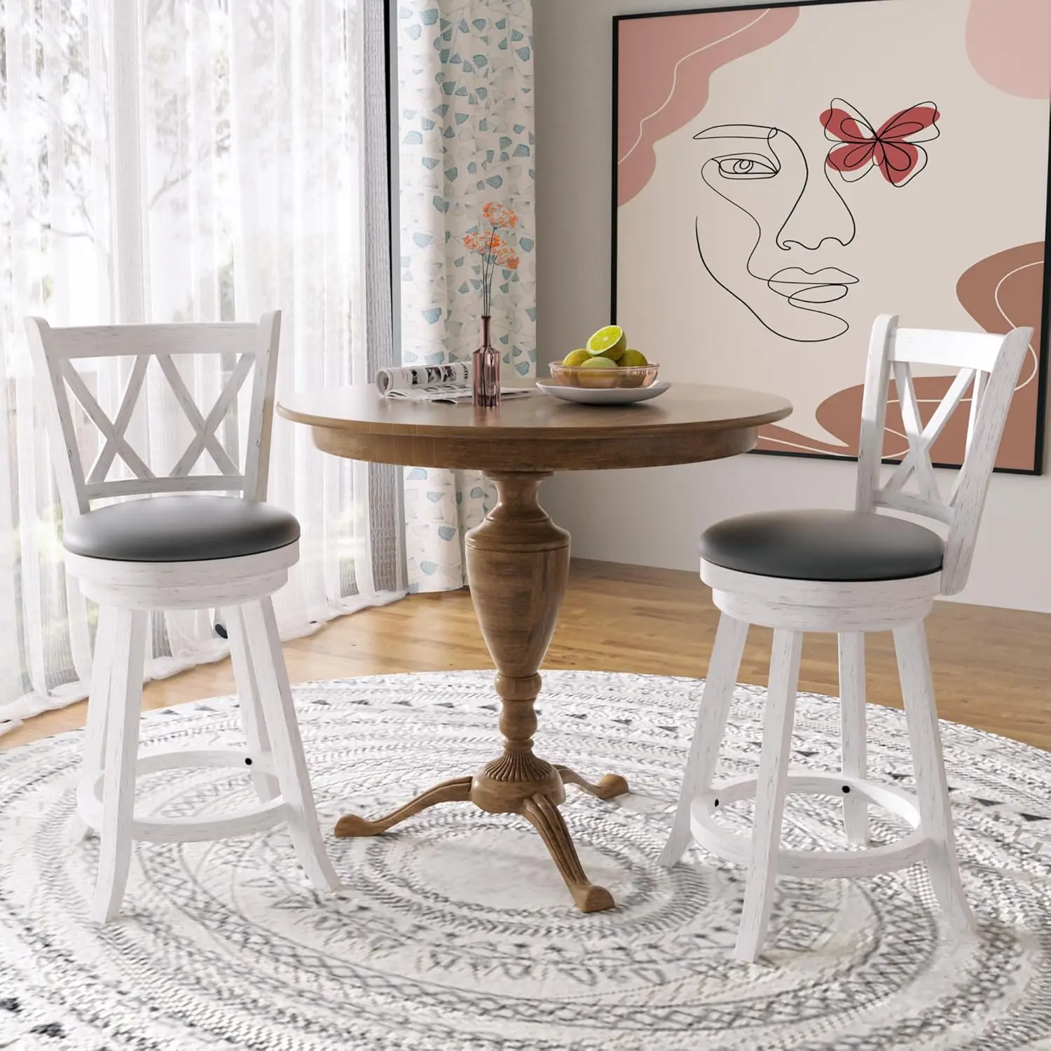 Bar Stools with X-Back, Seat Height Counter Height Swivel Barstools with PVC Cushioned Seat,Footrest & Wood Legs
Bar Stools with X-Back, Seat Height Counter Height Swivel Barstools with PVC Cushioned Seat,Footrest & Wood Legs