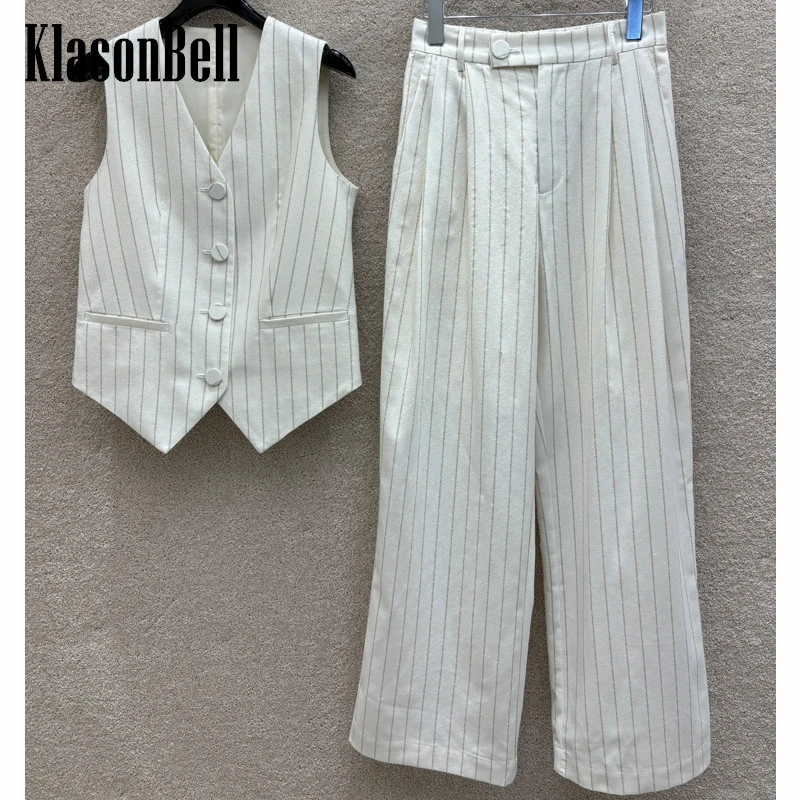 5.29 KlasonBell New Fashion Women's Cotton Linen Striped Set V-Neck Single Breasted Vest Or Side Botton Straight Wide Leg Pants
5.29 KlasonBell New Fashion Women's Cotton Linen Striped Set V-Neck Single Breasted Vest Or Side Botton Straight Wide Leg Pants