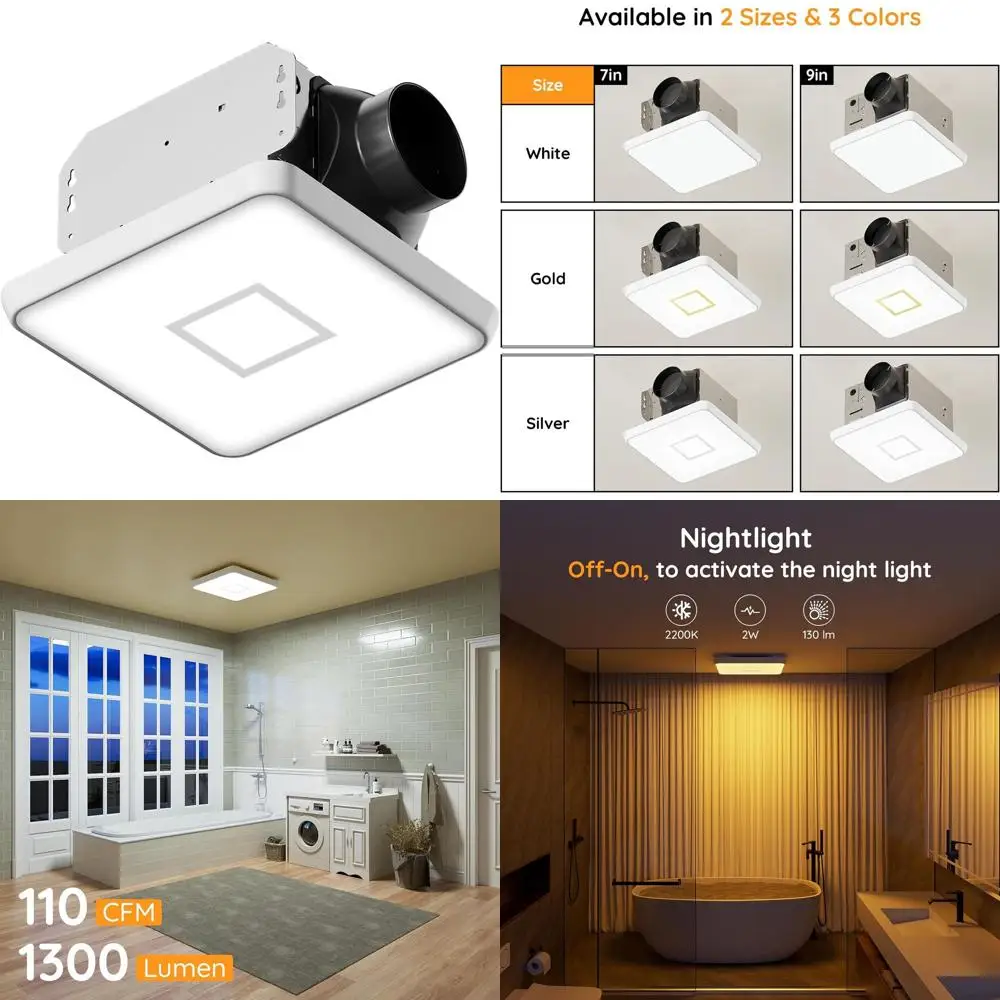 7 Ultra Quiet 110 CM Bathroom Exhaust Fan with LED Nightlight, 1300LM, 3 Color Temperatures, Light Memory, ETL Certified
7 Ultra Quiet 110 CM Bathroom Exhaust Fan with LED Nightlight, 1300LM, 3 Color Temperatures, Light Memory, ETL Certified