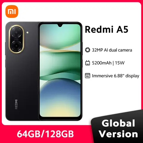 Xiaomi Redmi A5 Mobile phone Global Version 6.88" display 15W Fast Charging 32MP AI Dual Camera UNISOC T7250 5200mAh Battery