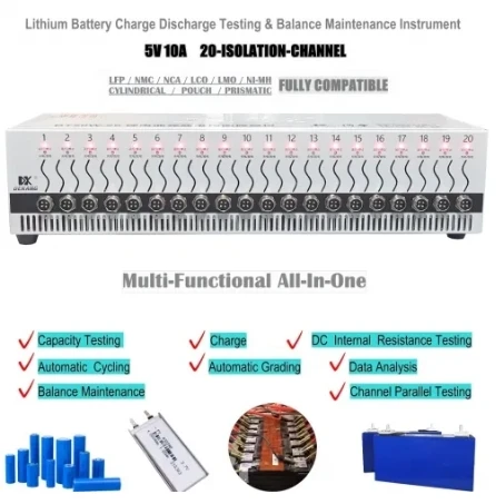 20 Channel 5V 10A Lithium Ion Cell Charge Discharge Testing Balance Maintenance Machine DT50W-20 Battery Cycler System
20 Channel 5V 10A Lithium Ion Cell Charge Discharge Testing Balance Maintenance Machine DT50W-20 Battery Cycler System