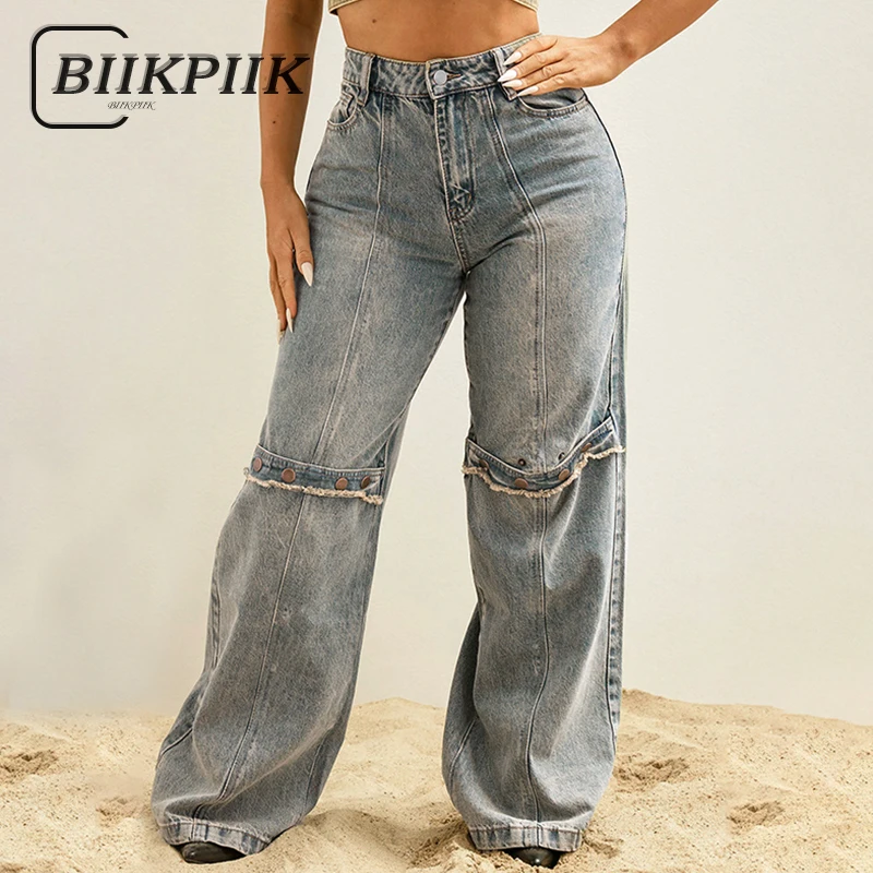 BIIKPIIK Vintage Washed Women Jeans Buttons Distressed Straight Denim Pants Streetwear All-match Bottom Clothing Casual Trousers
BIIKPIIK Vintage Washed Women Jeans Buttons Distressed Straight Denim Pants Streetwear All-match Bottom Clothing Casual Trousers