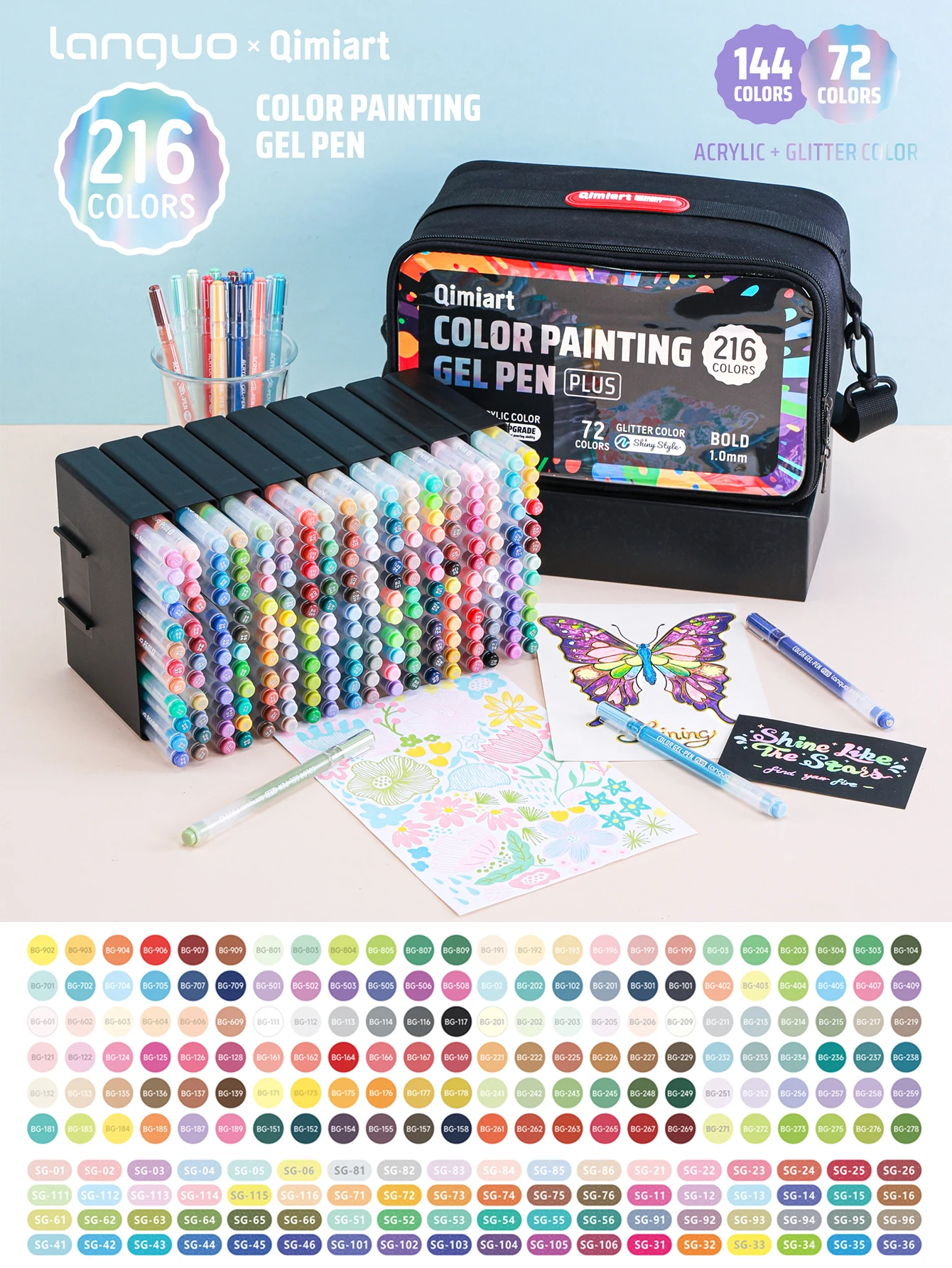 Languo 216-Color Acrylic & Glitter Gel Pen Kit with Organizer Bag Professional Paint Pens for Artists, Canvas, Rock Paining
Languo 216-Color Acrylic & Glitter Gel Pen Kit with Organizer Bag Professional Paint Pens for Artists, Canvas, Rock Paining