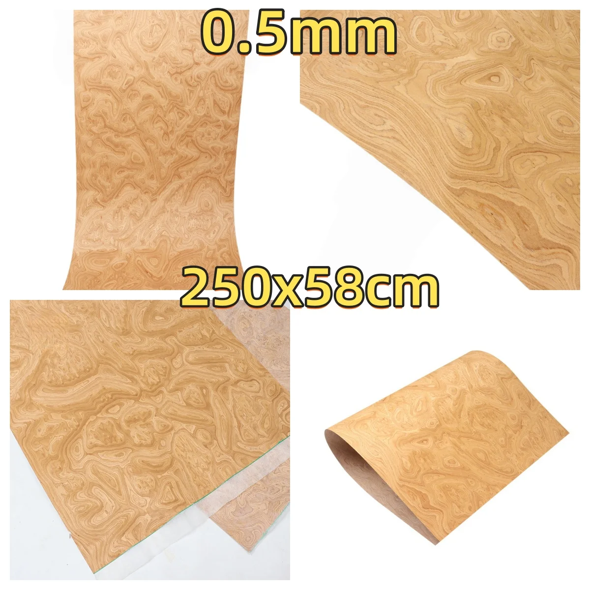 Elm burl tech veneer, 0.4-0.5mm, 250x58cm, for display cabinet veneering & automotive interior.(Backing Non-woven Fabric)
Elm burl tech veneer, 0.4-0.5mm, 250x58cm, for display cabinet veneering & automotive interior.(Backing Non-woven Fabric)