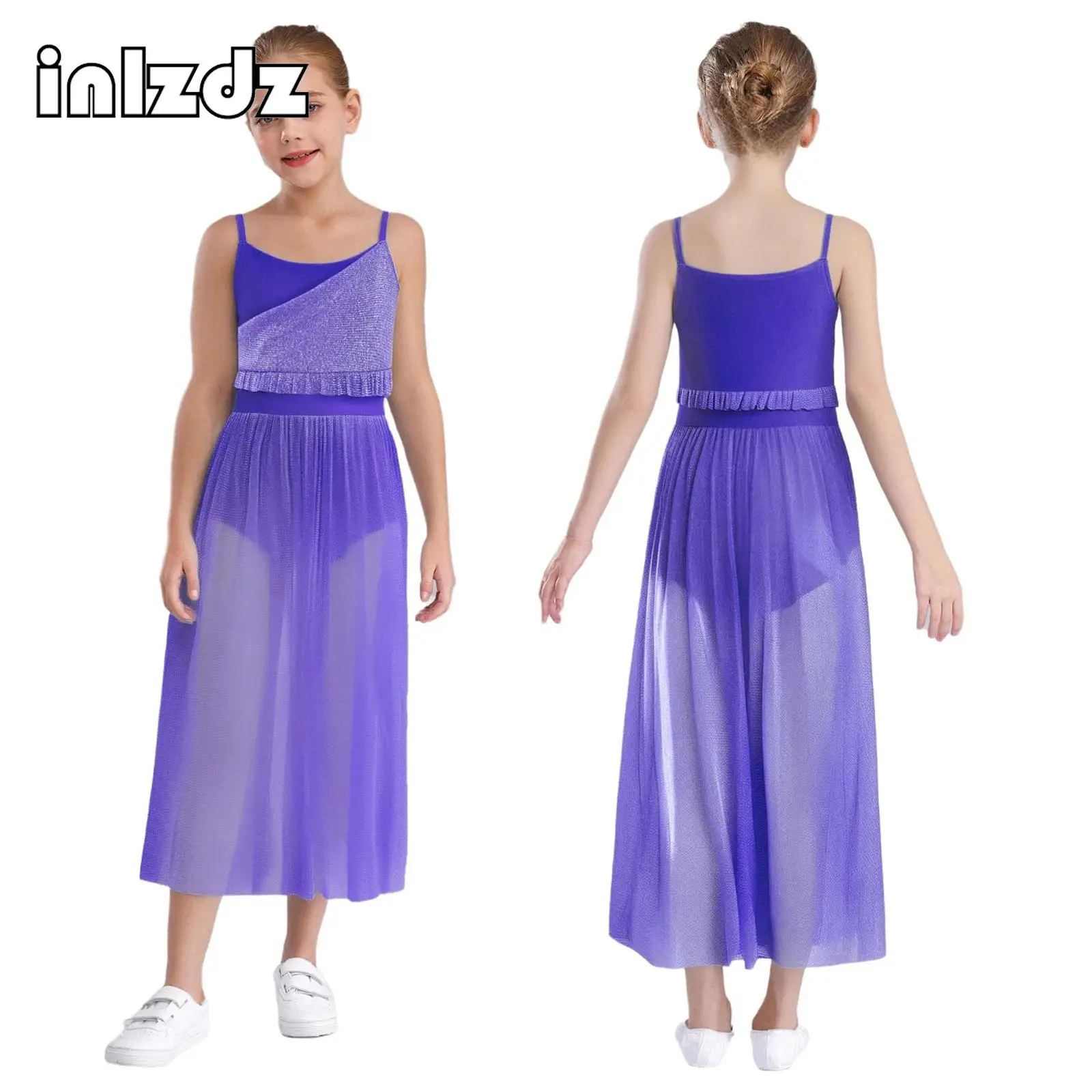 Kids Girls Lyrical Dance Sides Split Glittery Mesh Dress Spaghetti Straps Ruffles Ankle Length Dresses for Stage Performance
Kids Girls Lyrical Dance Sides Split Glittery Mesh Dress Spaghetti Straps Ruffles Ankle Length Dresses for Stage Performance