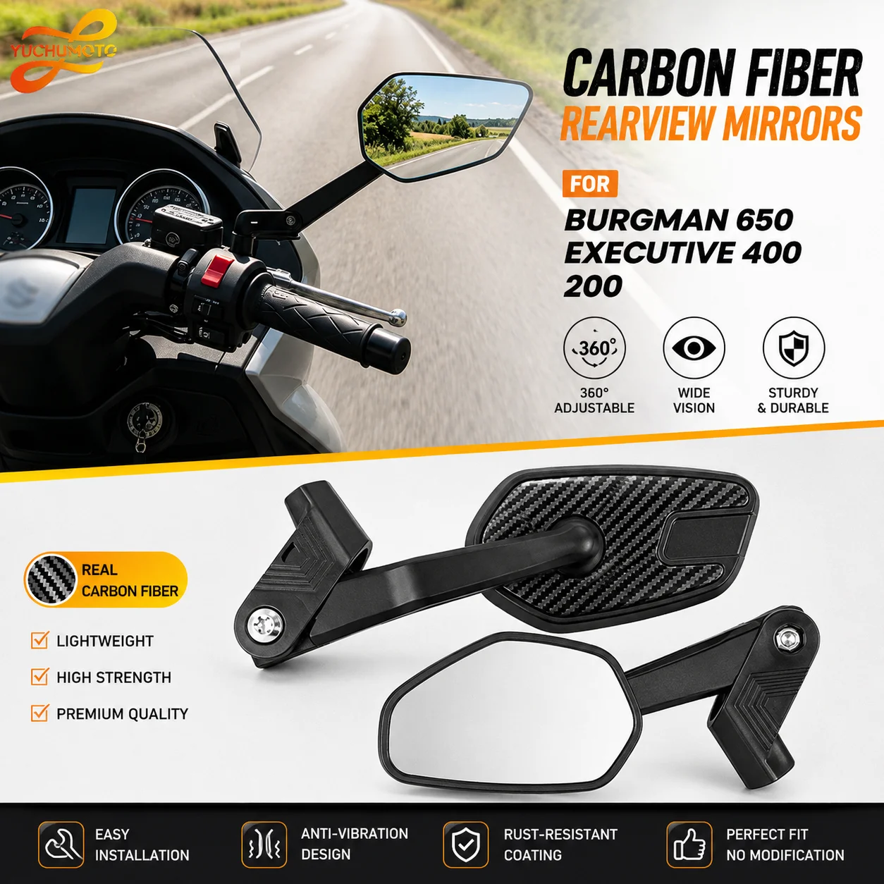 Carbon Fiber Rearview Mirror New For SUZU‘KI Burgman 650 Executive 400 200 Motorcycle Universal Mirror Modification Accessories
Carbon Fiber Rearview Mirror New For SUZU‘KI Burgman 650 Executive 400 200 Motorcycle Universal Mirror Modification Accessories
