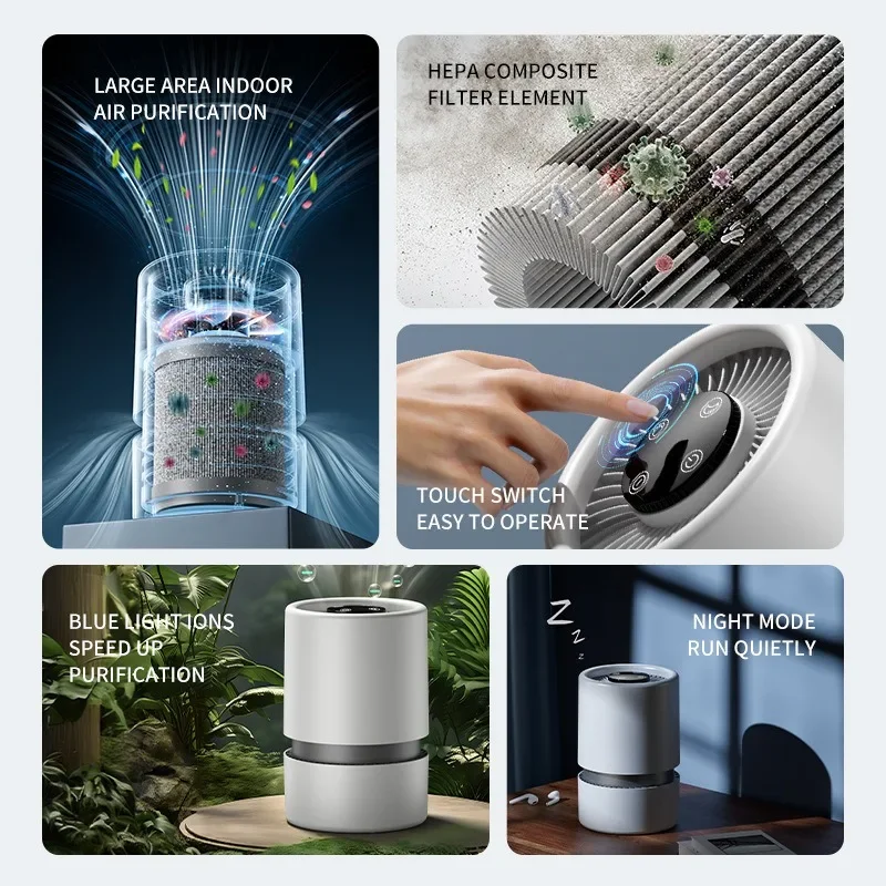 Desktop Air Purifier With HEPA Filter Portable Air Cleaner Odor Remover Air Freshener for Bedroom Office Mini Purifier PM2.5
Desktop Air Purifier With HEPA Filter Portable Air Cleaner Odor Remover Air Freshener for Bedroom Office Mini Purifier PM2.5