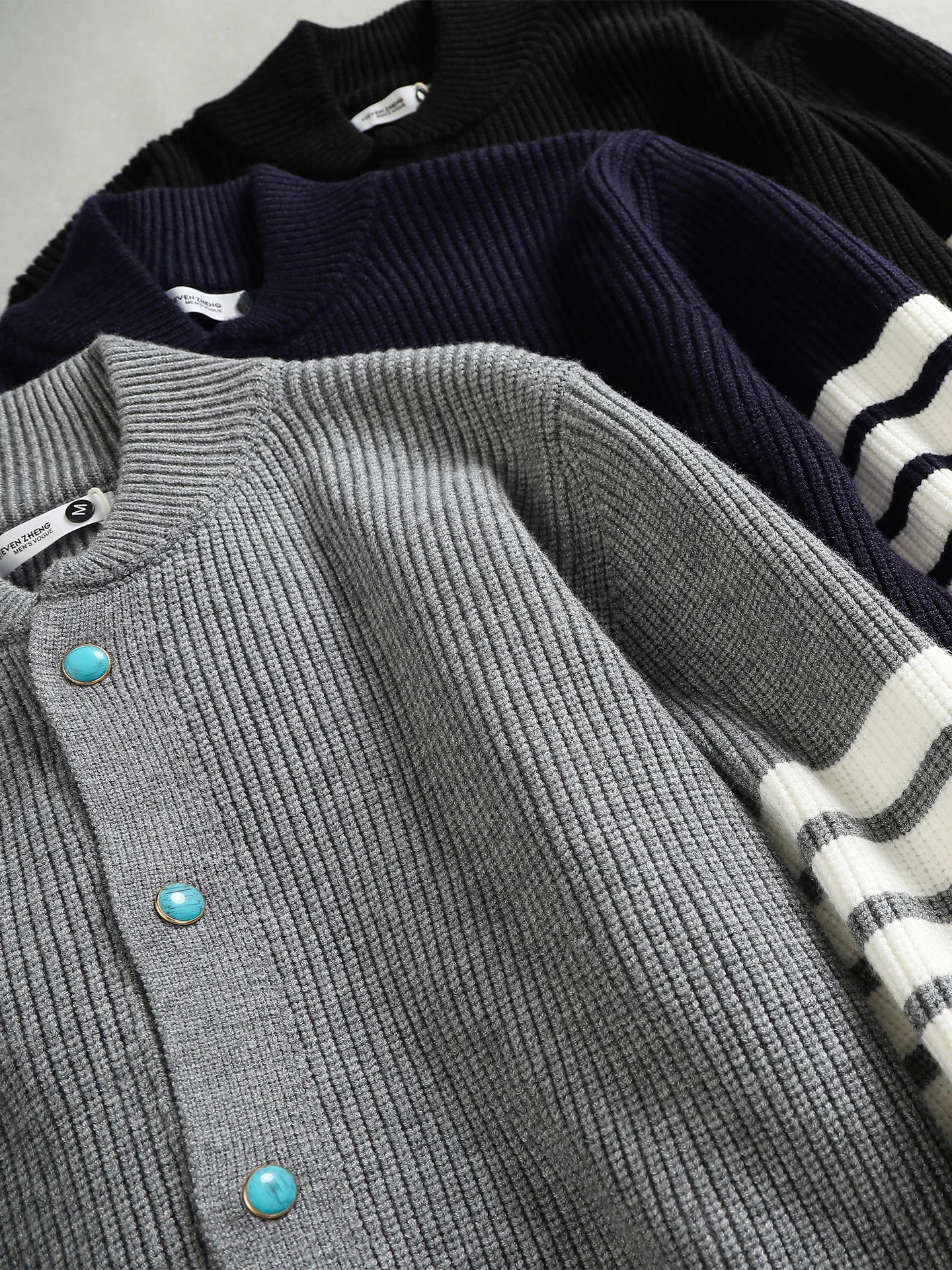 Thickened Men's Knitted Sweater Baseball Collar Open Cardigan Stripe Design Gem Button Casual Winter Outerwear Trendy
Thickened Men's Knitted Sweater Baseball Collar Open Cardigan Stripe Design Gem Button Casual Winter Outerwear Trendy